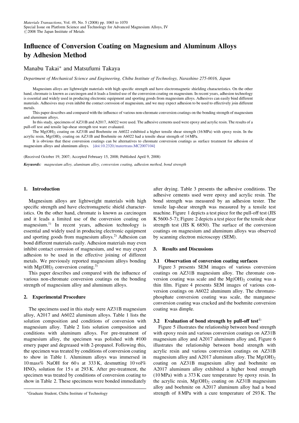 Influence of Conversion Coating on Magnesium and Aluminum Alloys