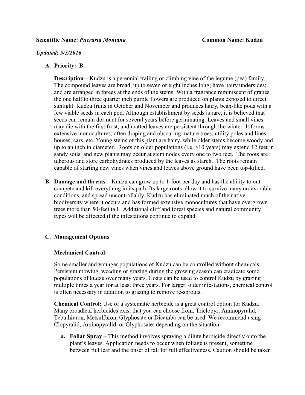 Kudzu Control Plan