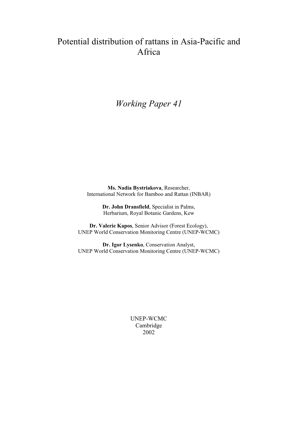 Mapping of Bamboo Species in South, South-East and East Asia, Papua