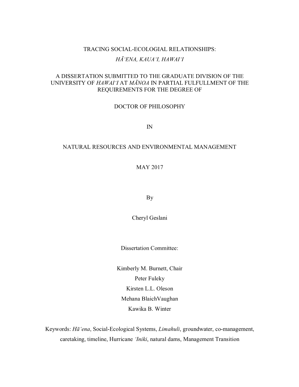 Tracing Social-Ecologial Relationships: Hāʻena, Kaua‘I, Hawai‘I