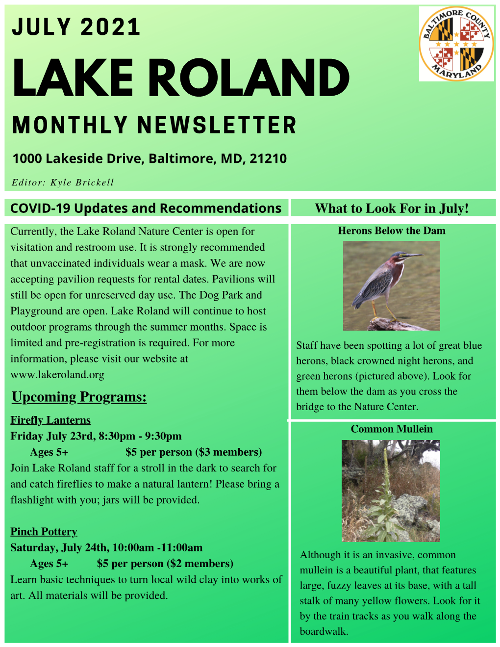 July 2021 Lake Roland Newsletter