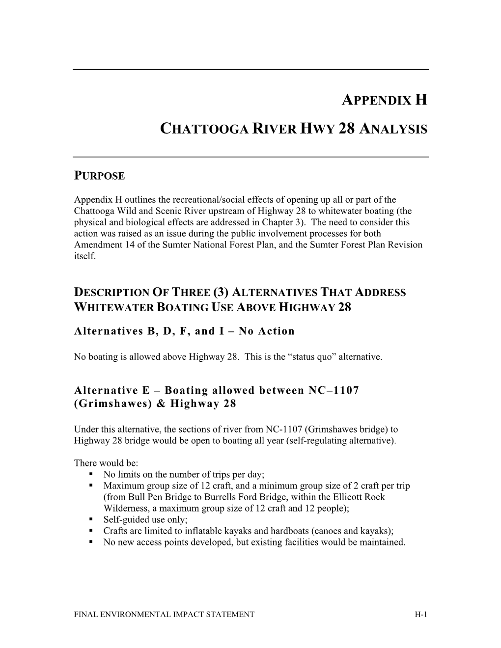 Appendix H Chattooga River Hwy 28 Analysis