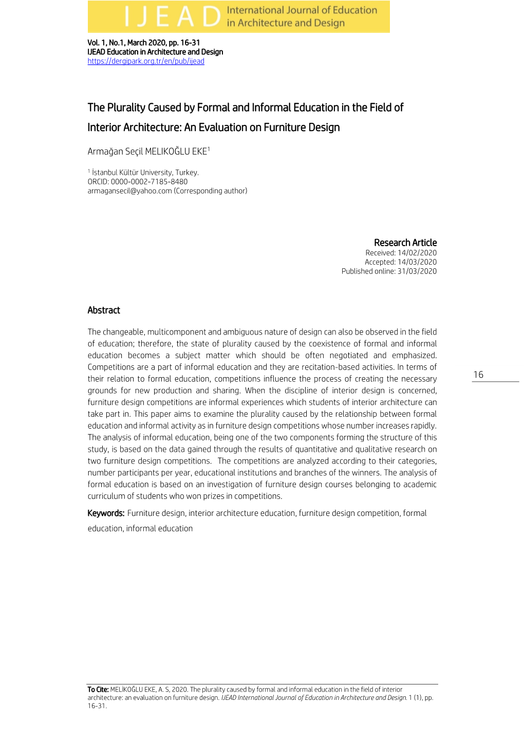 The Plurality Caused by Formal and Informal Education in the Field of Interior Architecture: an Evaluation on Furniture Design