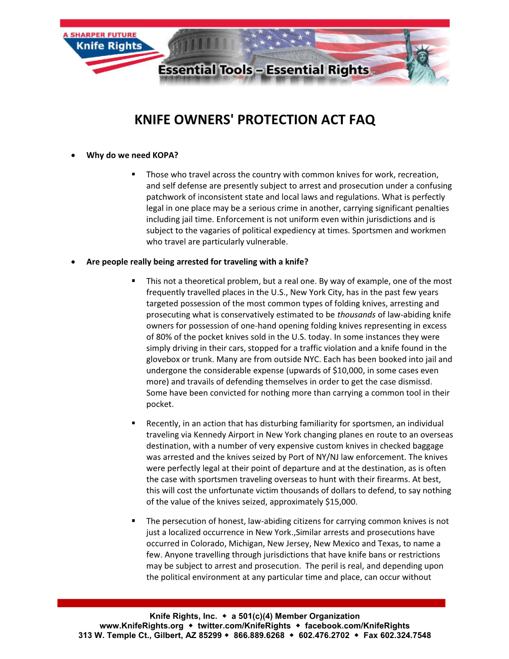 Knife Owners' Protection Act Faq