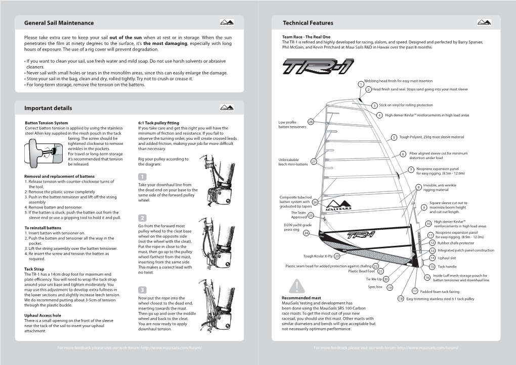 General Sail Maintenance Important Details 1 2 3 Technical Features