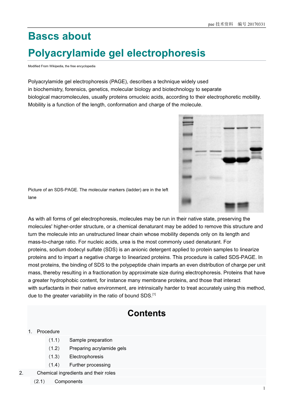 Bascs About Polyacrylamide Gel Electrophoresis