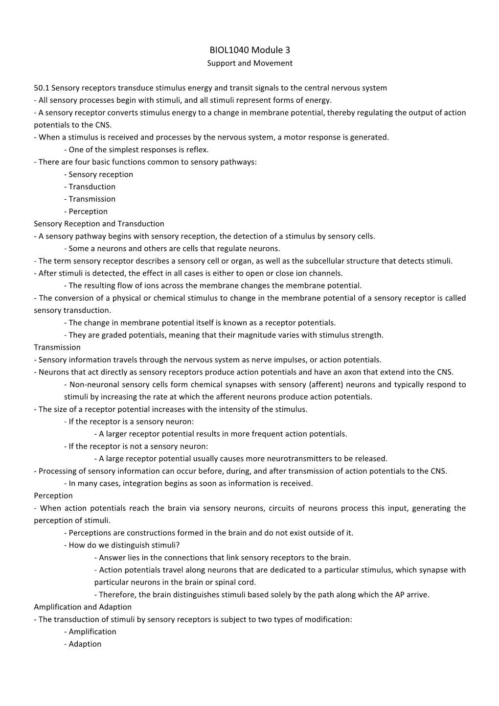 BIOL1040 Module 3 Support and Movement