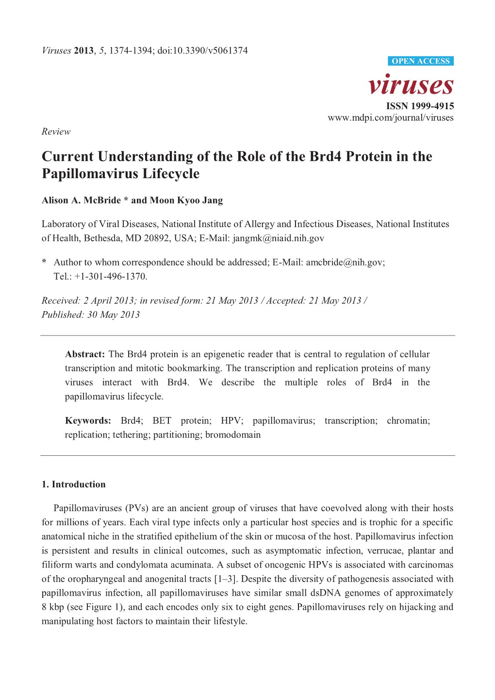 Current Understanding of the Role of the Brd4 Protein in the Papillomavirus Lifecycle