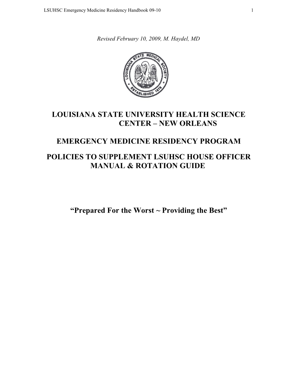 LSUHSC Emergency Medicine Residency Handbook 09-10 86