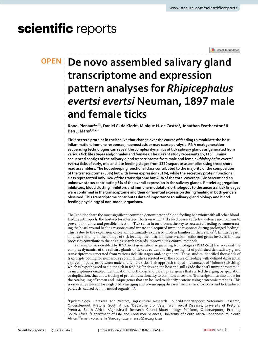 De Novo Assembled Salivary Gland Transcriptome and Expression