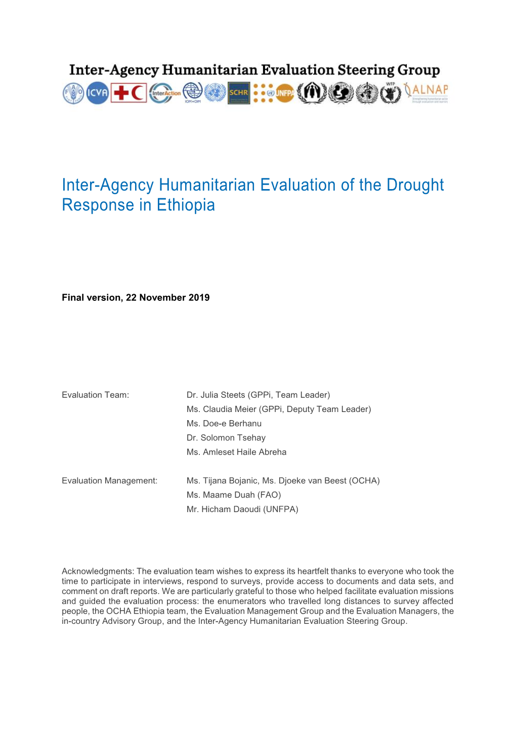 Inter-Agency Humanitarian Evaluation of the Drought Response in Ethiopia