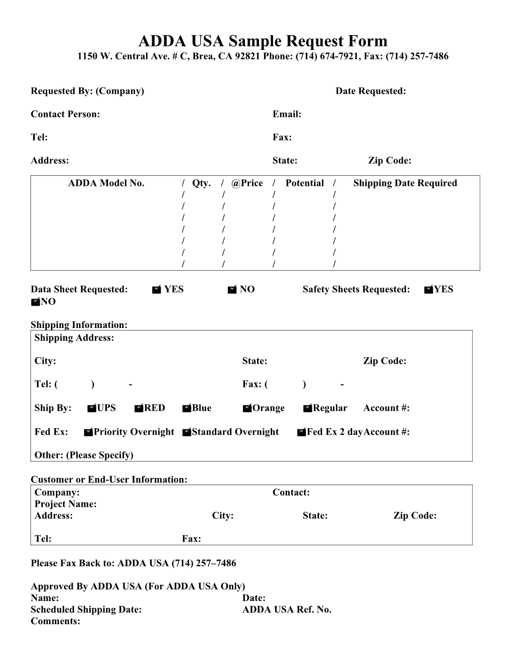 ADDA USA Sample Request Form