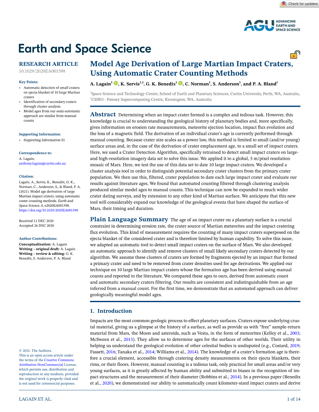 Model Age Derivation of Large Martian Impact Craters, Using