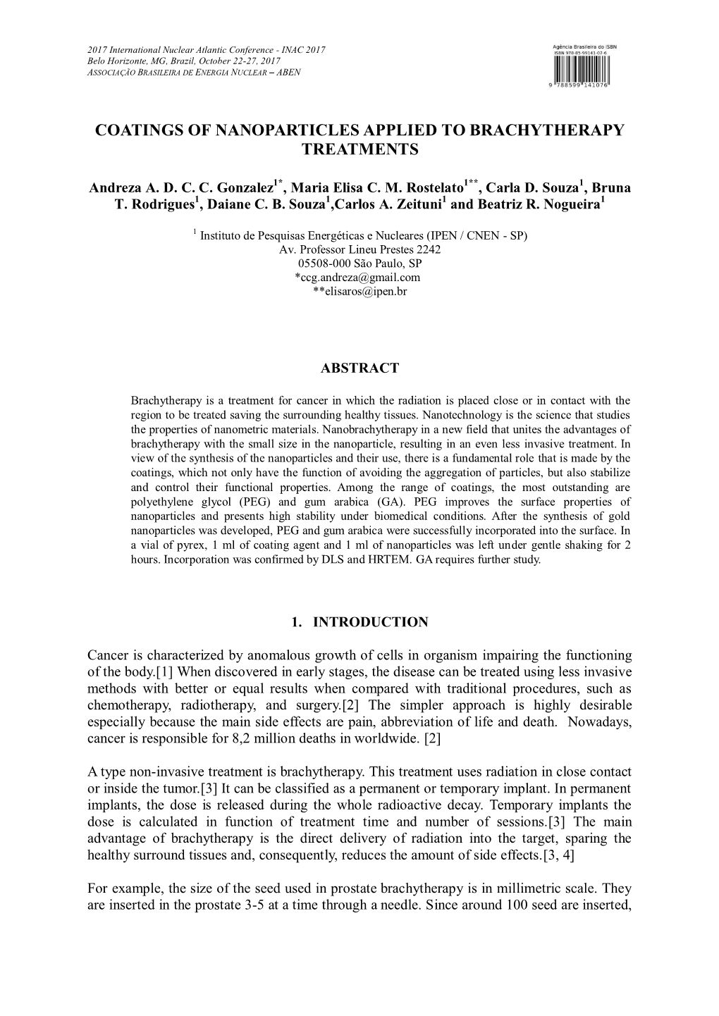 Coatings of Nanoparticles Applied to Brachytherapy Treatments