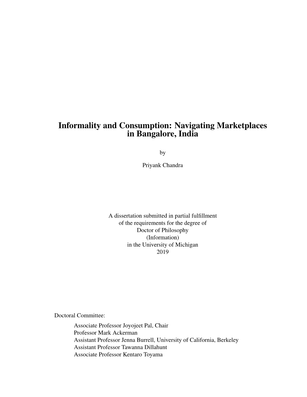 Informality and Consumption: Navigating Marketplaces in Bangalore, India