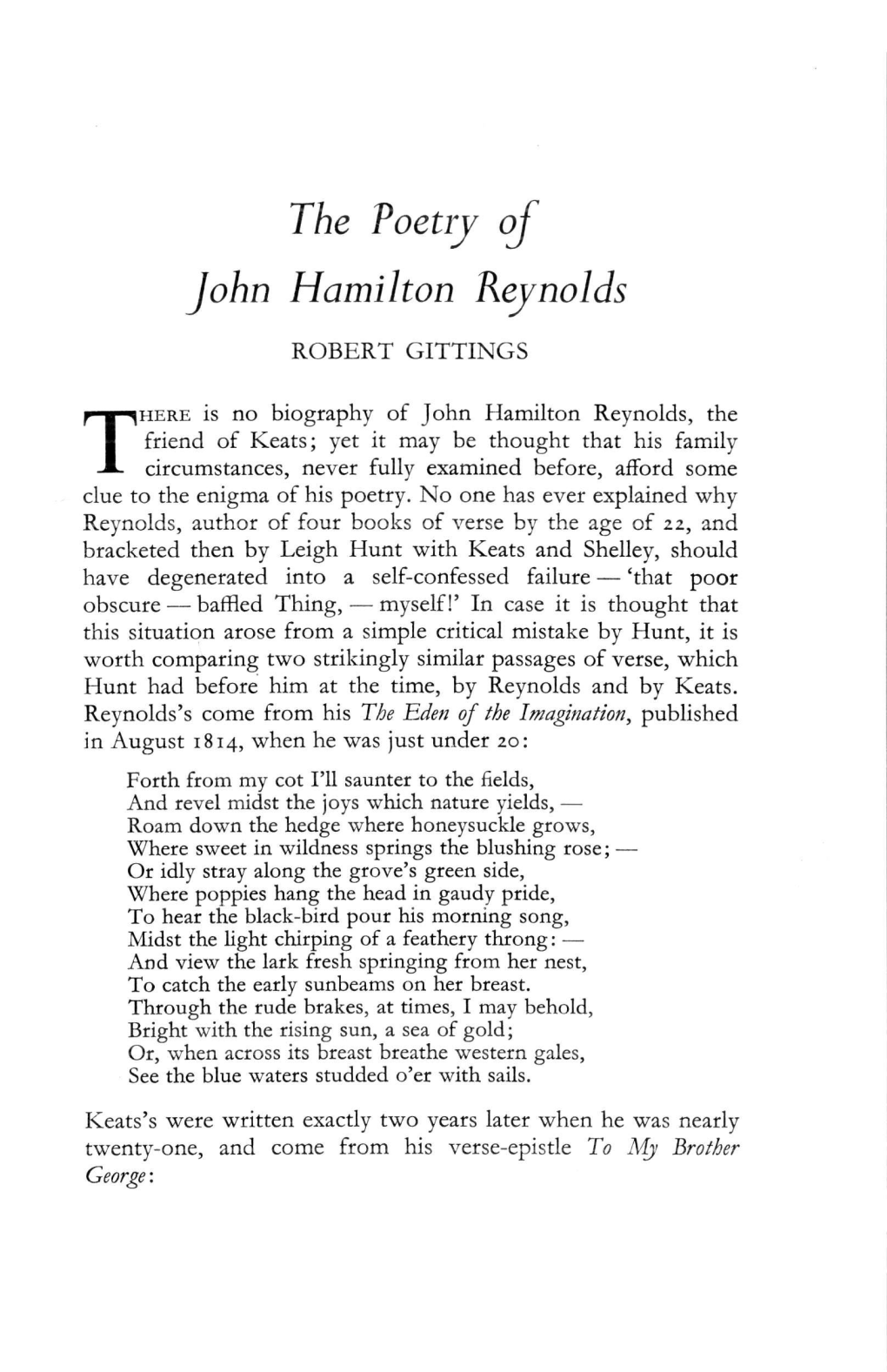 The Poetry of John Hamilton Reynolds