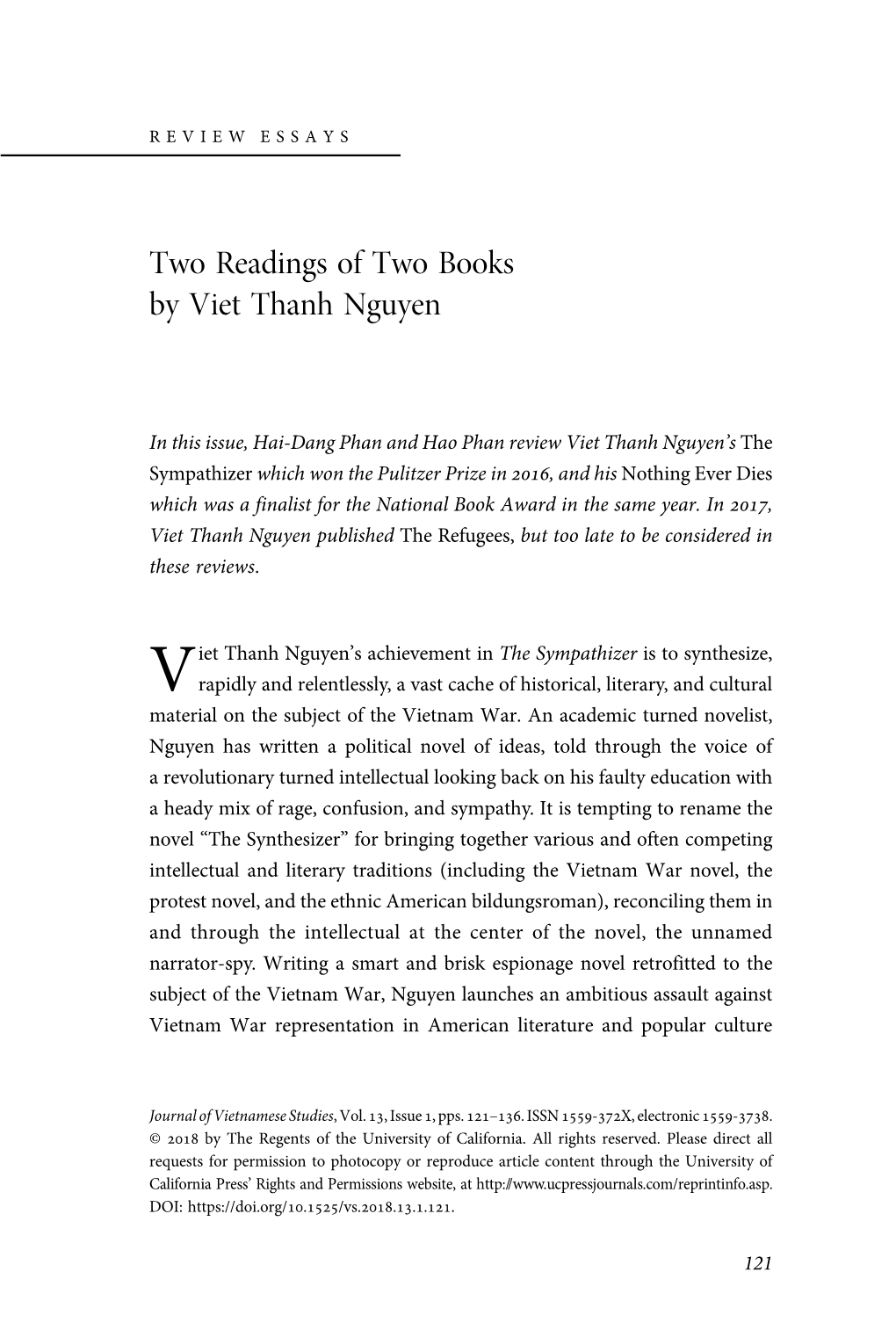 Two Readings of Two Books by Viet Thanh Nguyen