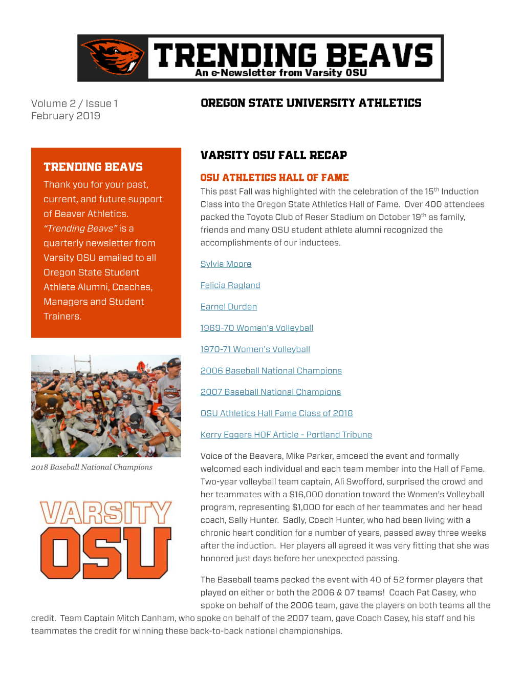 Oregon State University Athletics VARSITY OSU FALL RECAP