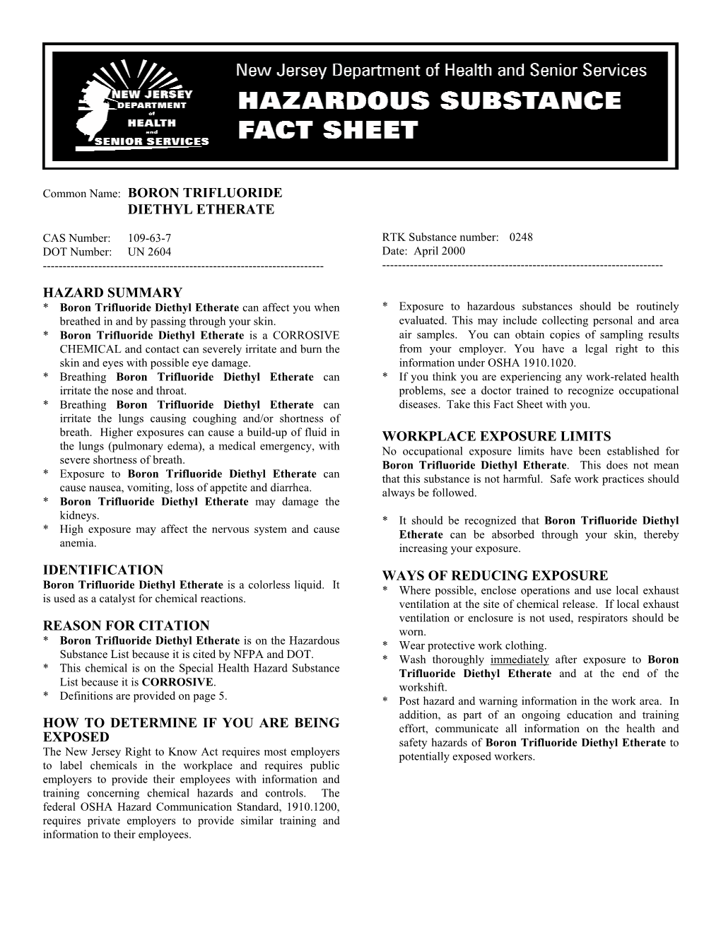 Boron Trifluoride Diethyl Etherate Hazard