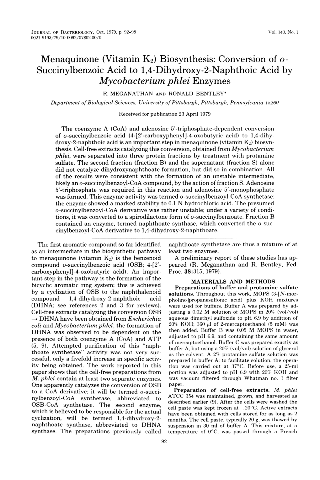 Succinylbenzoic Acidto 1,4-Dihydroxy-2-Naphthoic