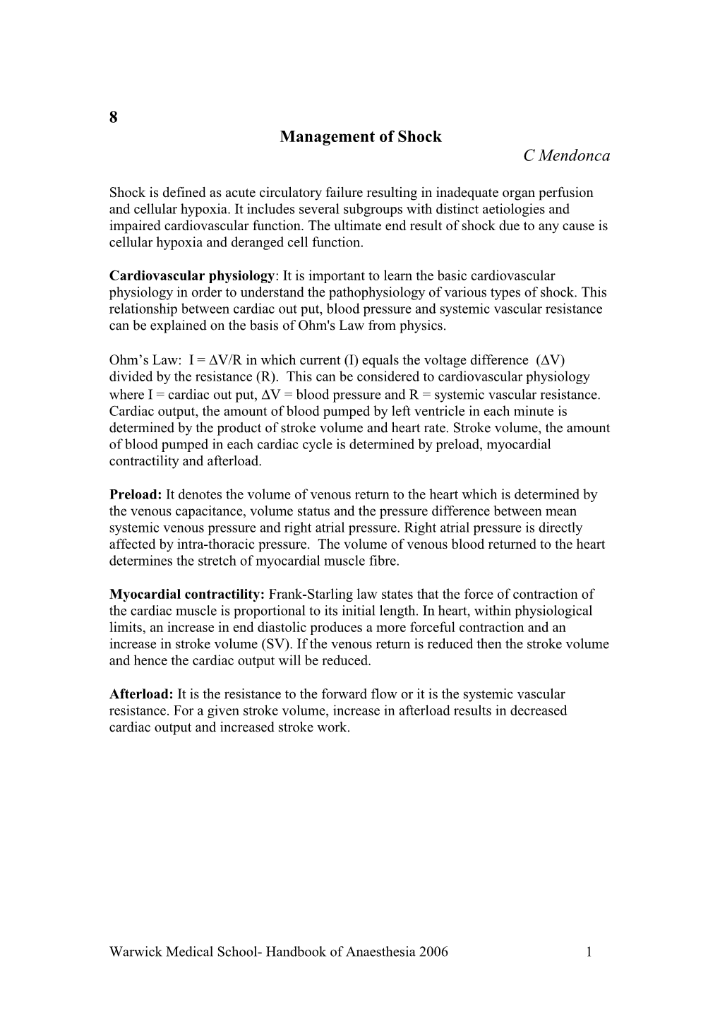 Management of Shock C Mendonca