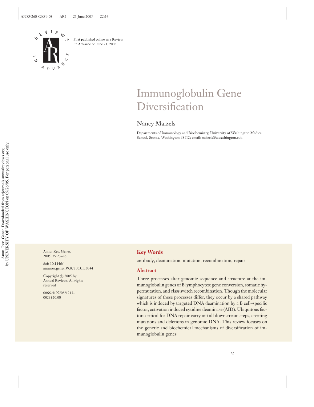 Immunoglobulin Gene Diversification