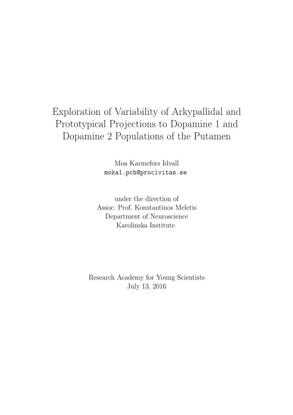 Exploration of Variability of Arkypallidal and Prototypical Projections to Dopamine 1 and Dopamine 2 Populations of the Putamen