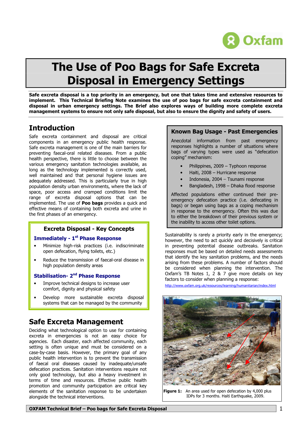 The Use of Poo Bags for Safe Excreta Disposal in Emergency Settings