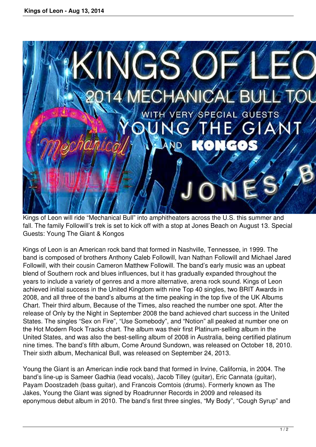 Kings of Leon - Aug 13, 2014