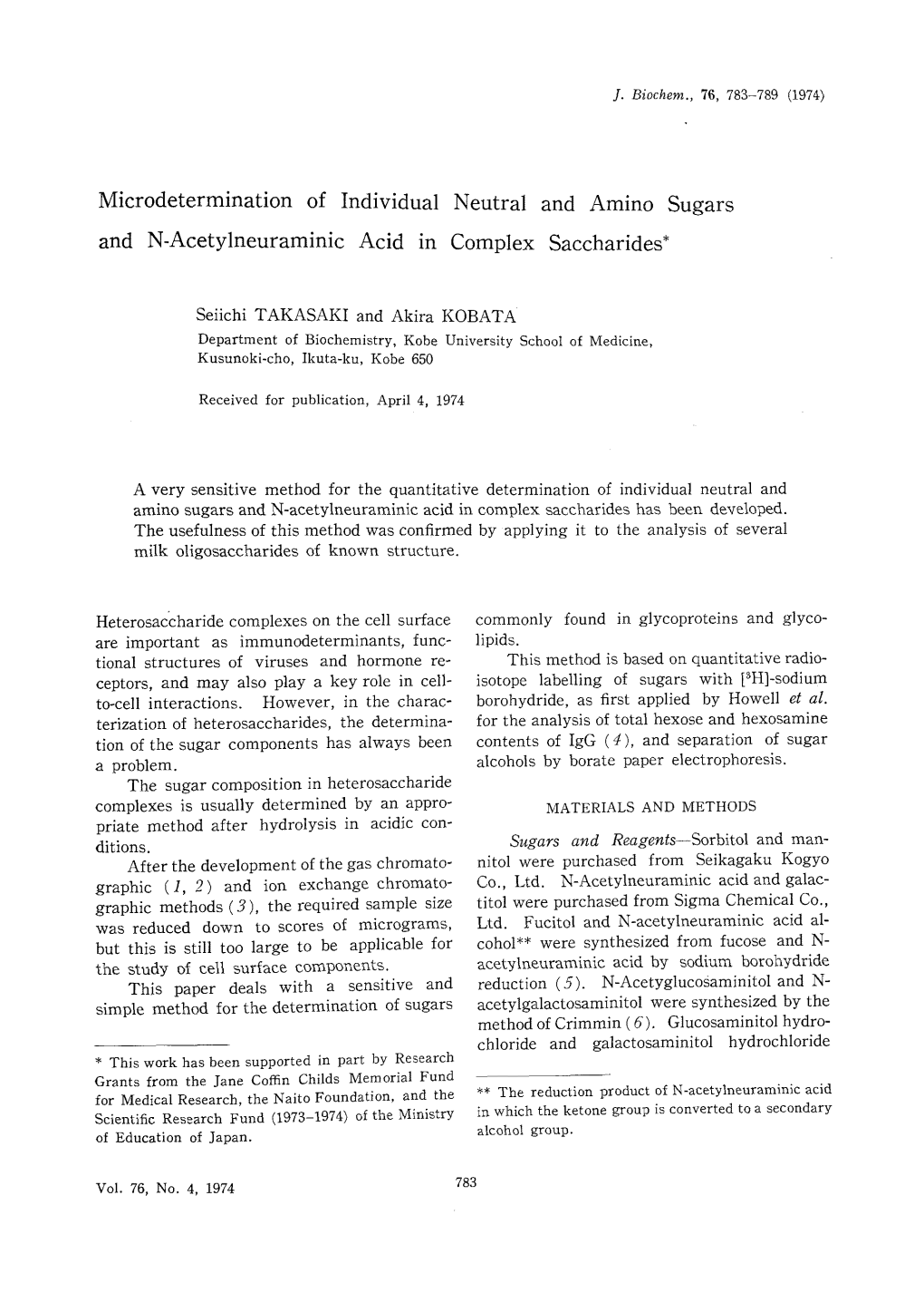 Microdetermination of Individual Neutral and Amino Sugars and N-Acetylneuraminic Acid in Complex Saccharides*