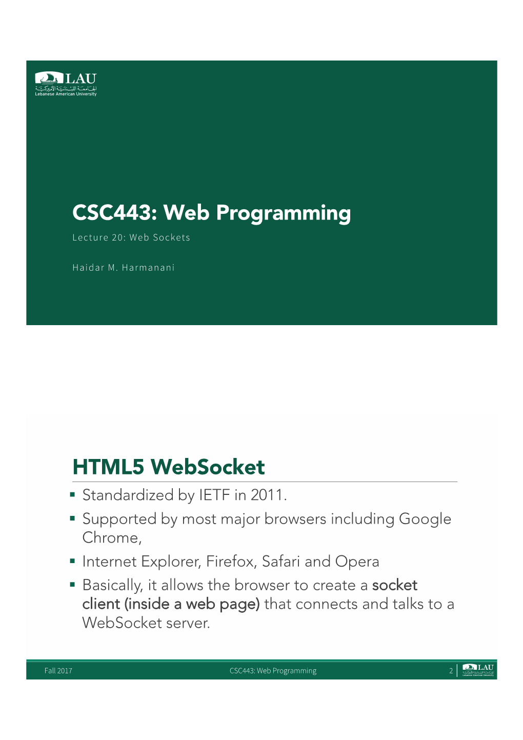 CSC443: Web Programming HTML5 Websocket