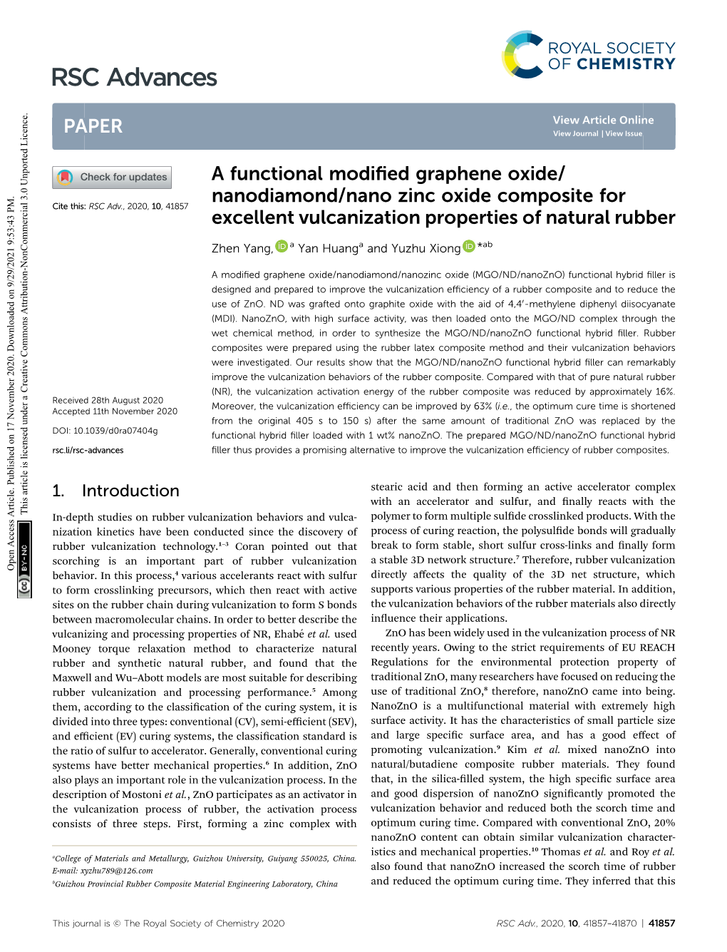 A Functional Modified Graphene Oxide/Nanodiamond/Nano Zinc