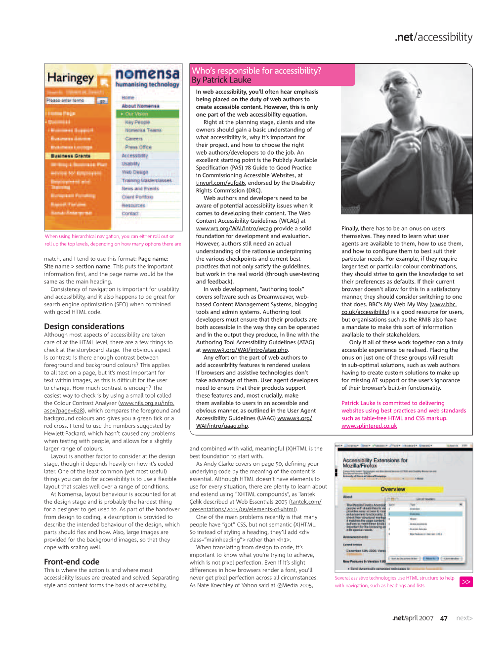 Learn to Love Accessibility, .Net Magazine, April 2007