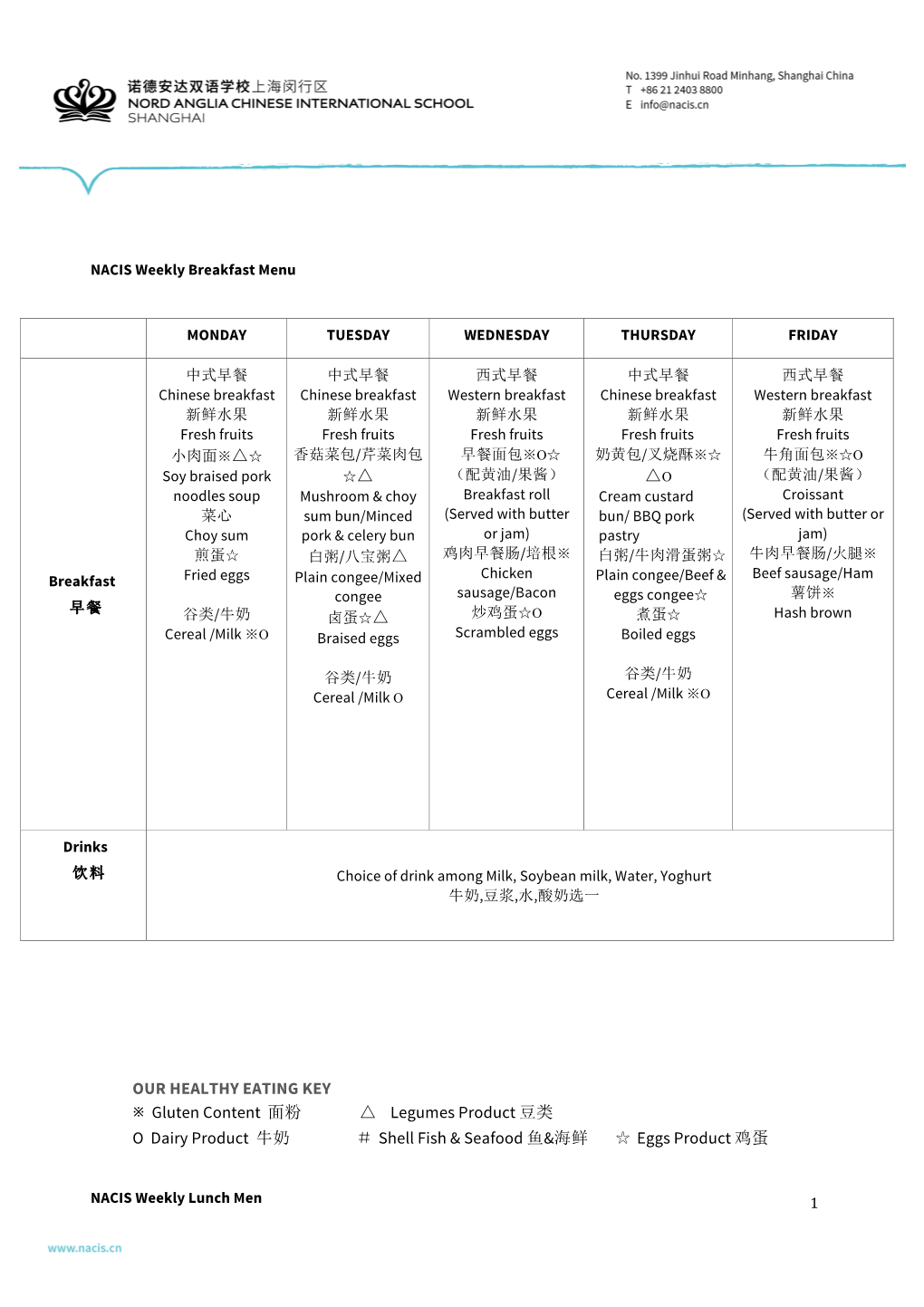 O OUR HEALTHY EATING KEY ※ Gluten Content 面粉 Legumes