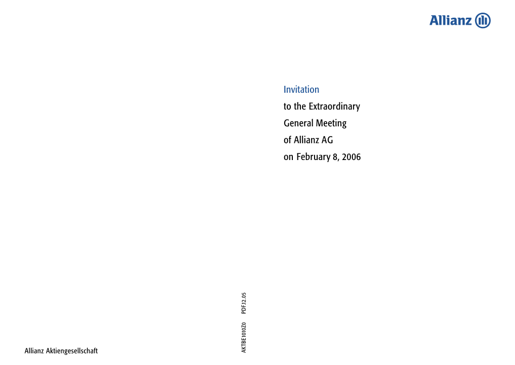 Extraordinary General Meeting of Allianz AG on February 8, 2006