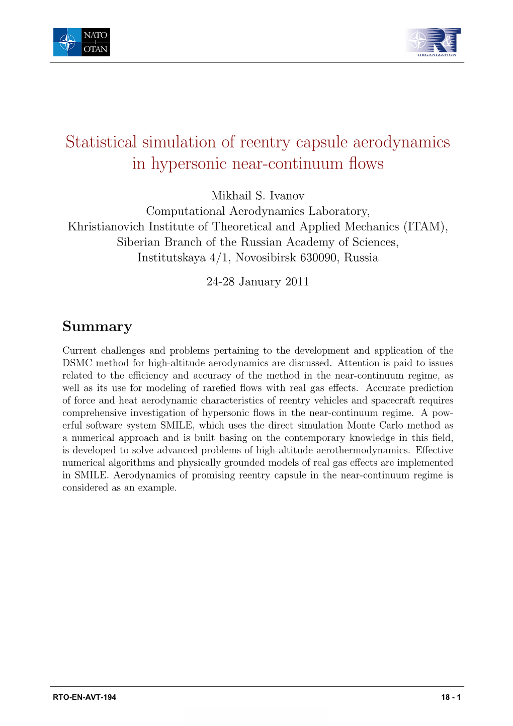 Statistical Simulation of Reentry Capsule Aerodynamics