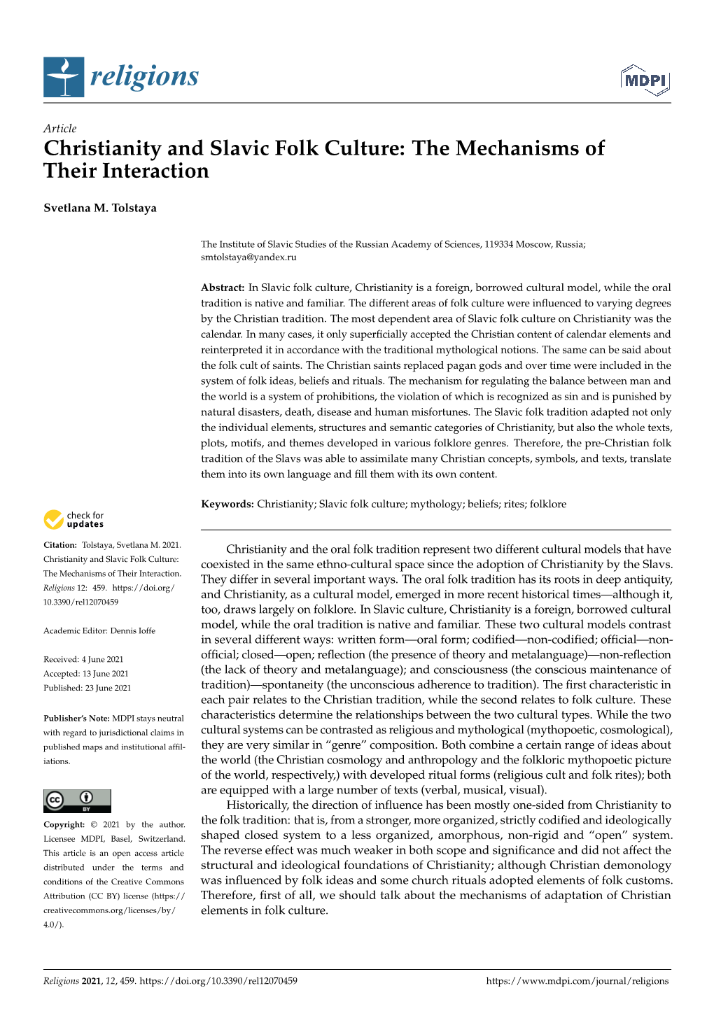 Christianity and Slavic Folk Culture: the Mechanisms of Their Interaction