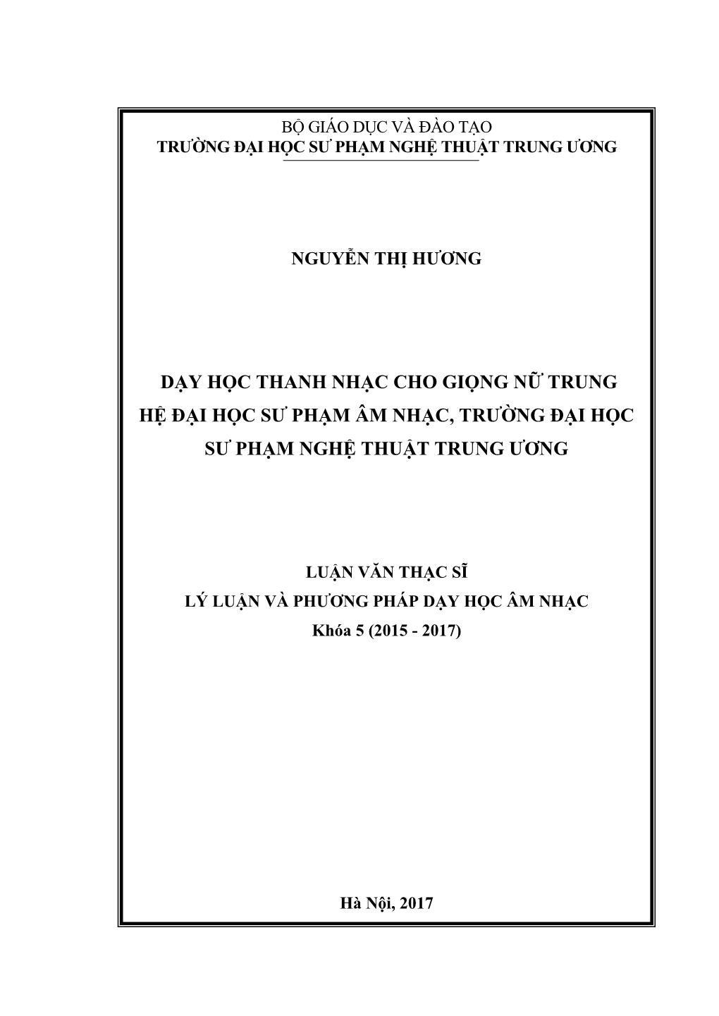 Dạy Học Thanh Nhạc Cho Giọng Nữ Trung Hệ Đại Học Sư Phạm Âm Nhạc, Trường Đại Học