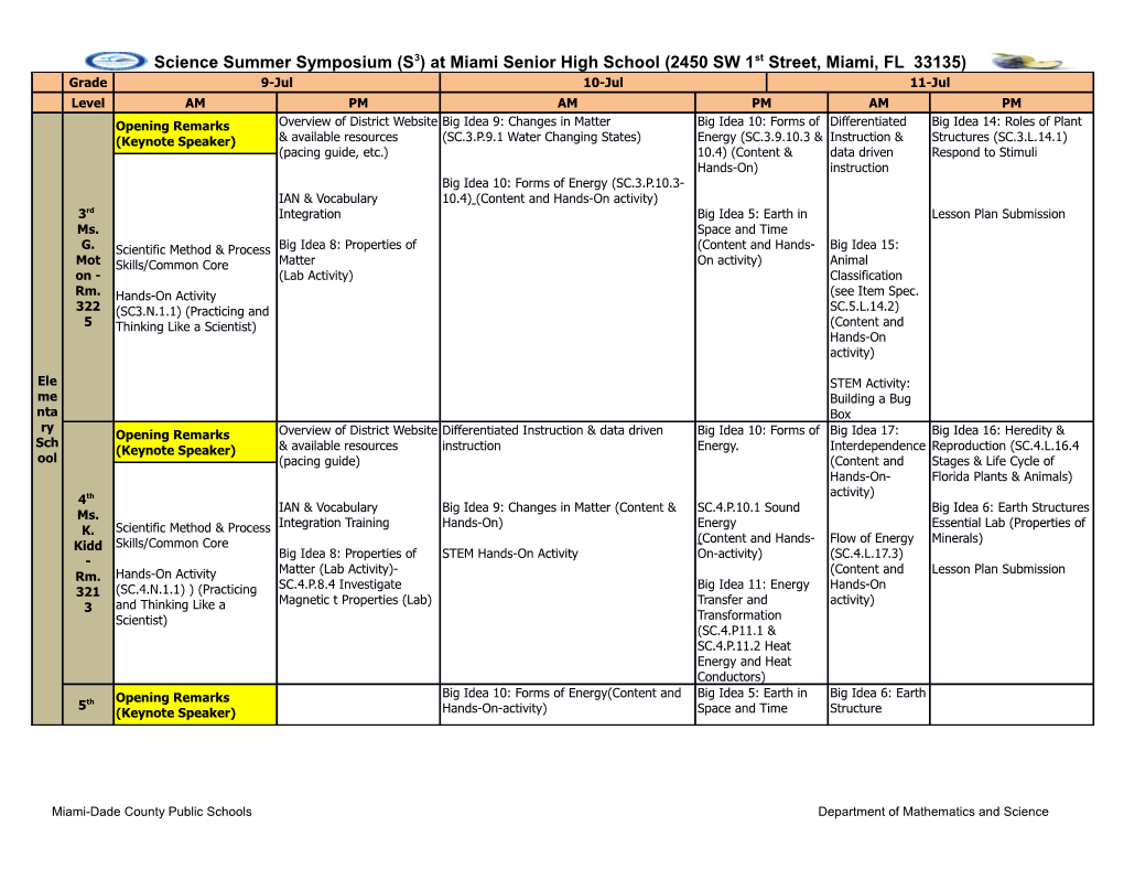 Miami-Dade County Public Schools Department of Mathematics and Science