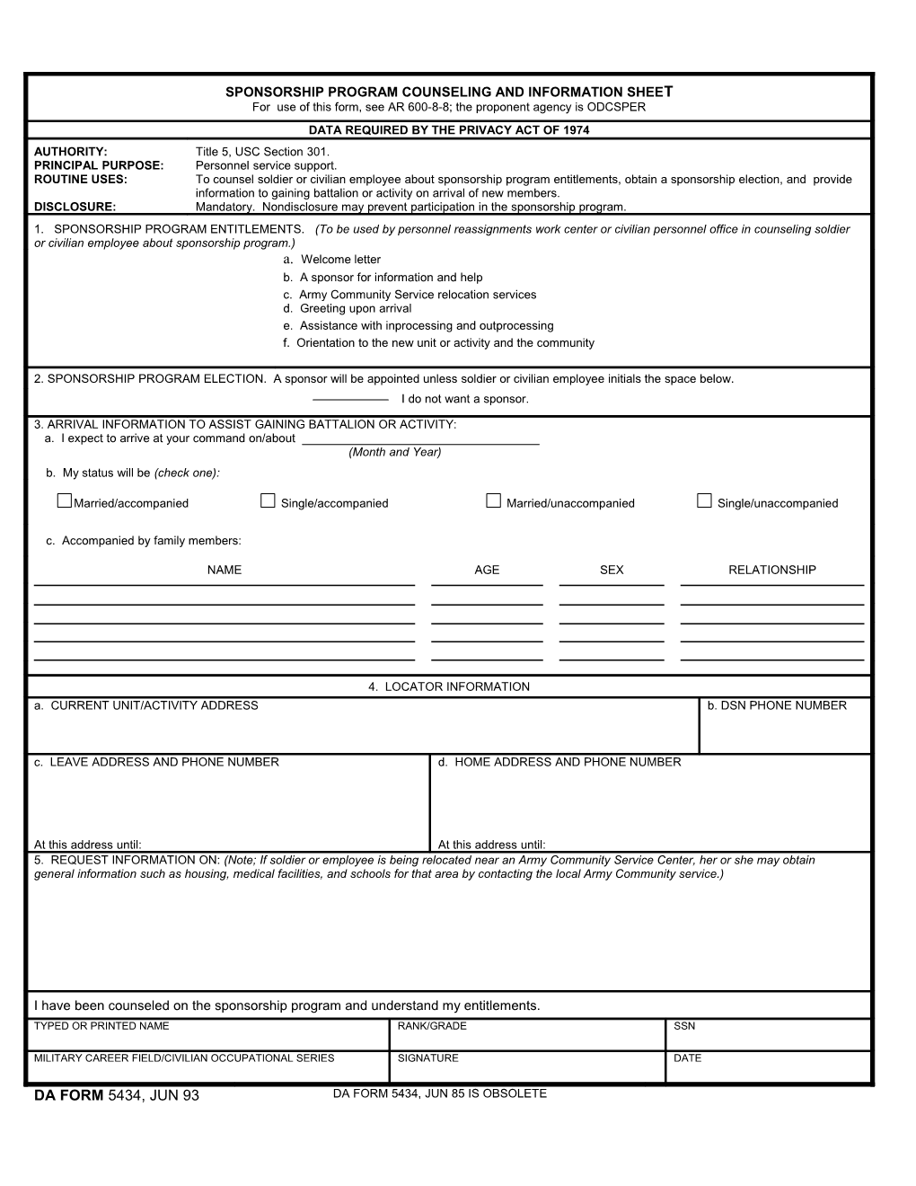 Sponsorship Program Counseling and Information Sheet