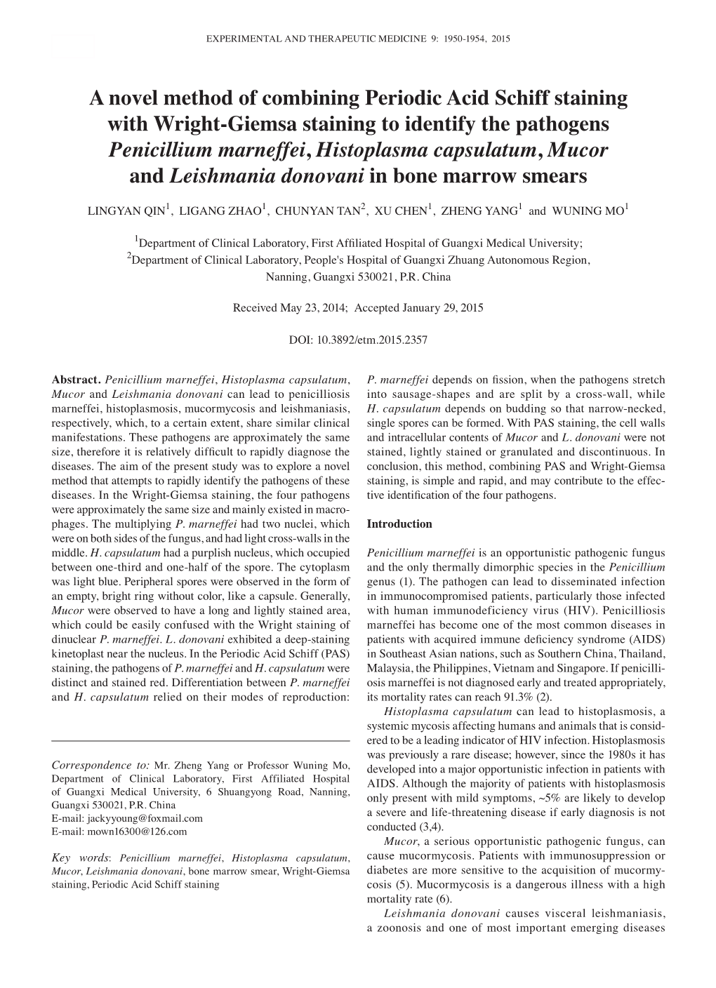 A Novel Method of Combining Periodic Acid Schiff Staining with Wright