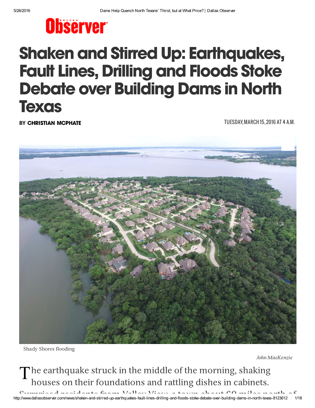 Shaken and Stirred Up: Earthquakes, Fault Lines, Drilling and Floods