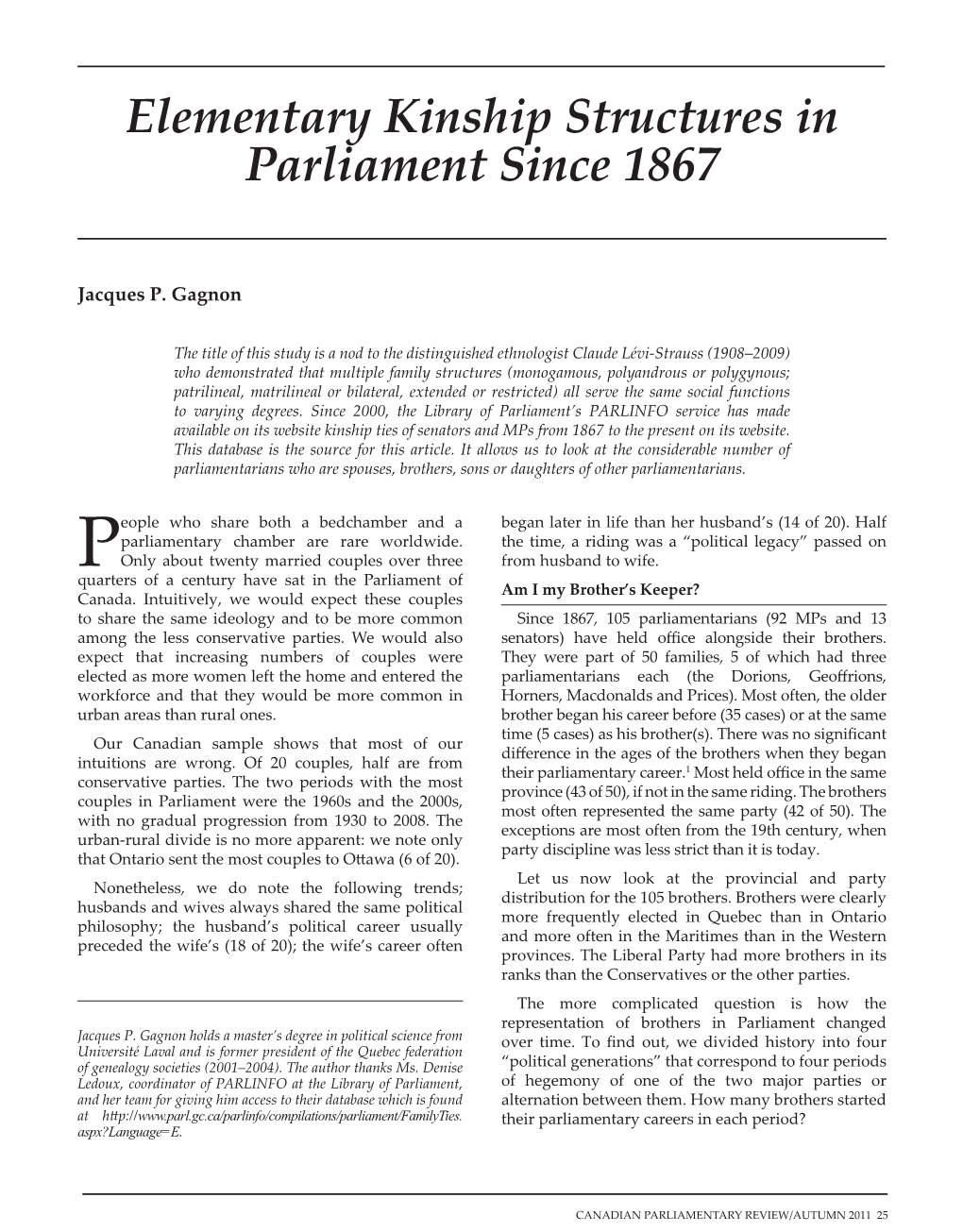 Elementary Kinship Structures in Parliament Since 1867