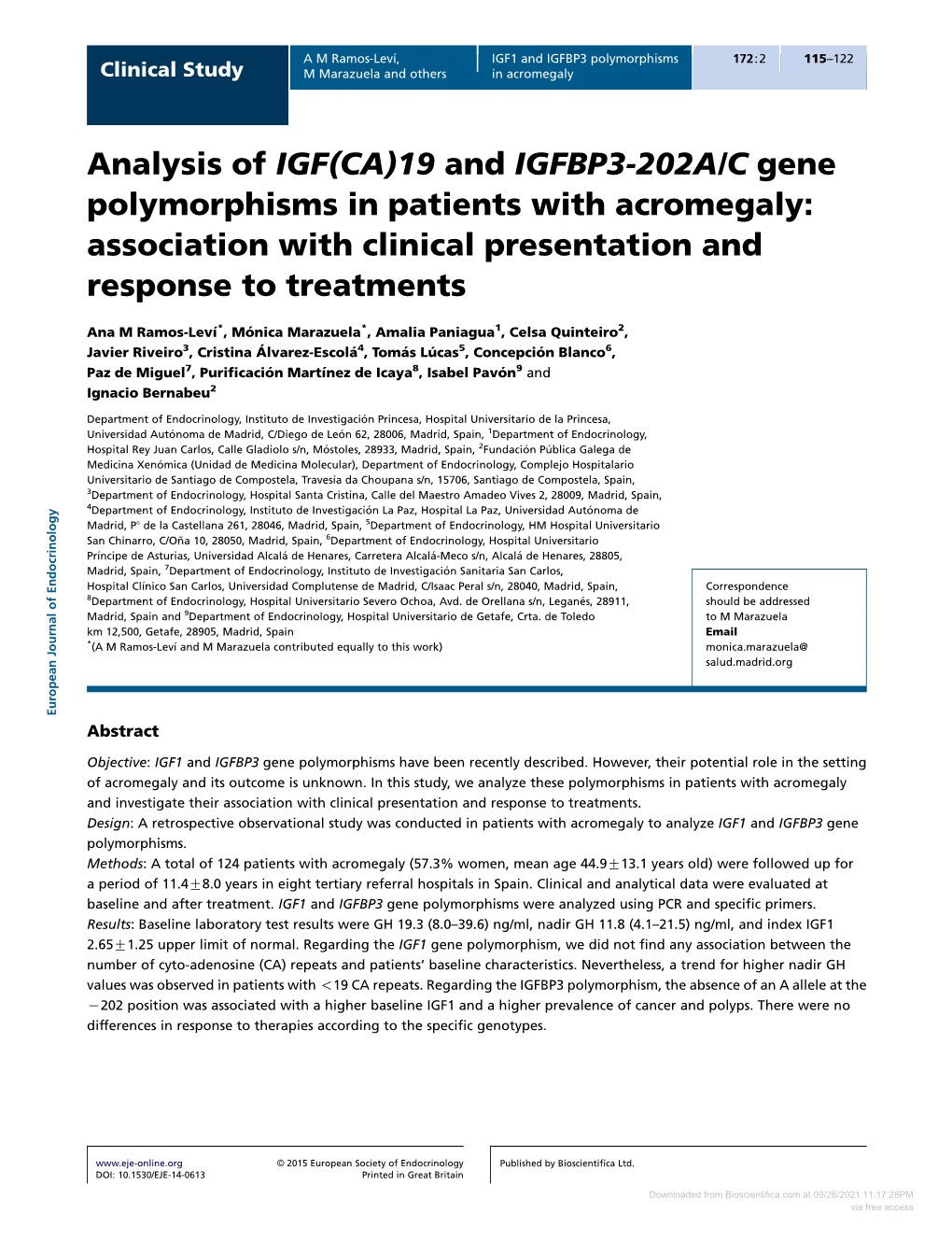 19 and IGFBP3-202A/C Gene Polymorphisms in Patients with Acromegaly: Association with Clinical Presentation and Response to Treatments