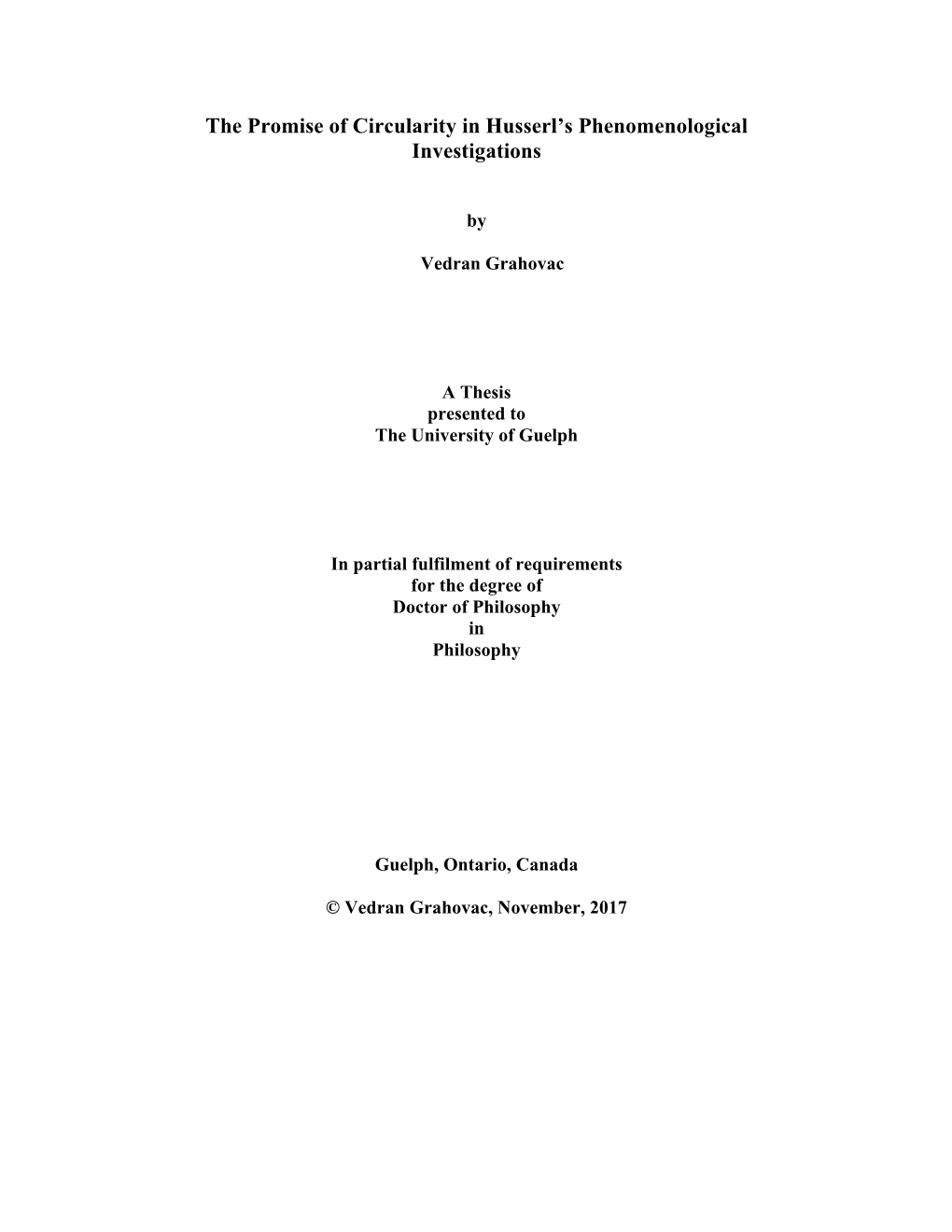 The Promise of Circularity in Husserl's Phenomenological Investigations