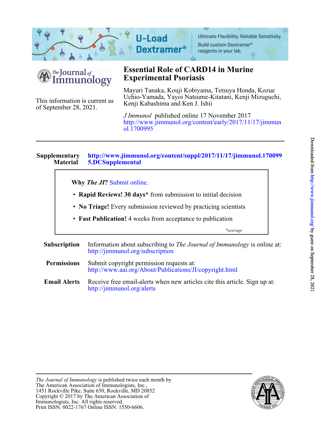 Essential Role of CARD14 in Murine Experimental Psoriasis