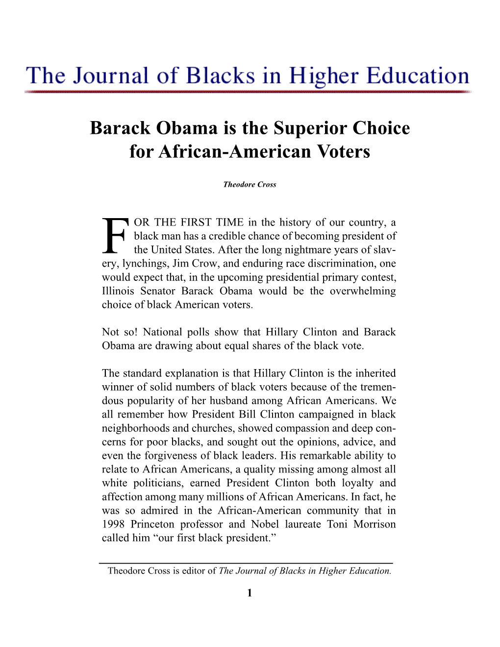 Barack Obama Is the Superior Choice for African-American Voters