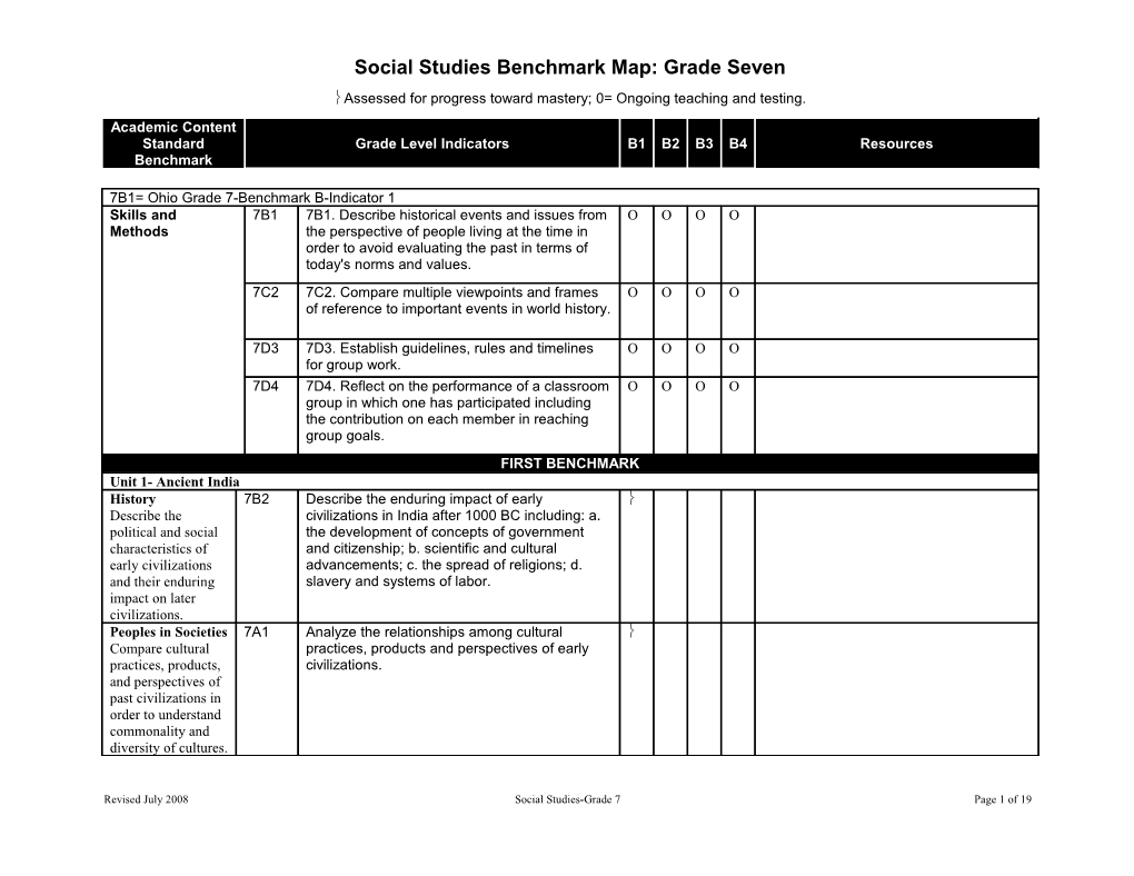 Cincinnati Public Schools Social Studies Curriculum Map: Grade Seven