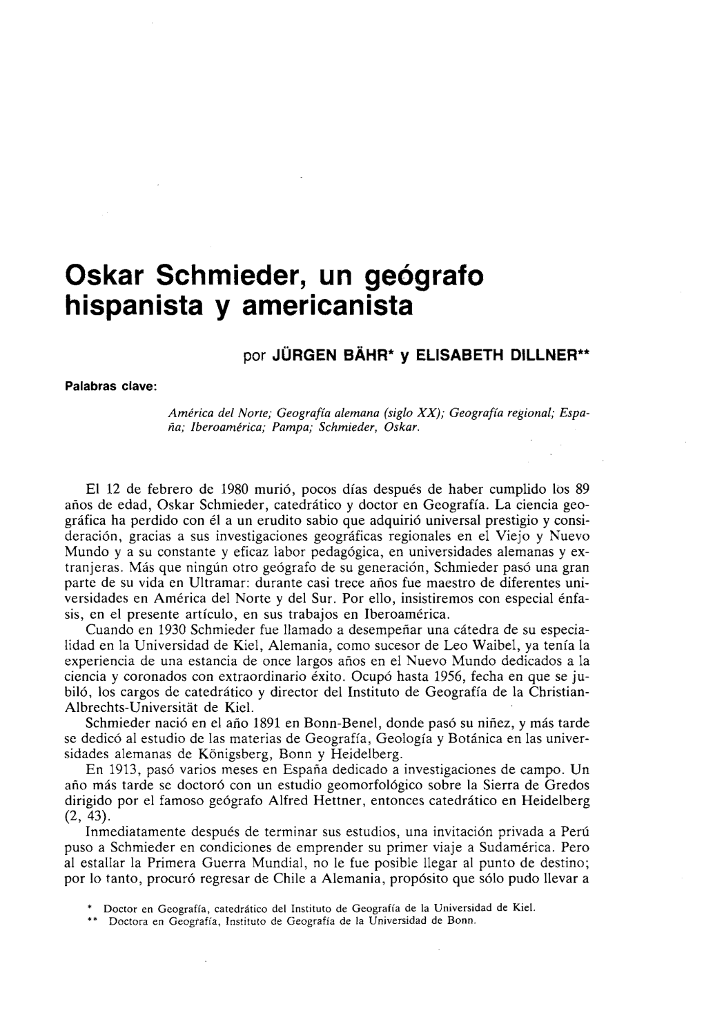 Oskar Schmieder, Un Geografo Hispanista Y Americanista