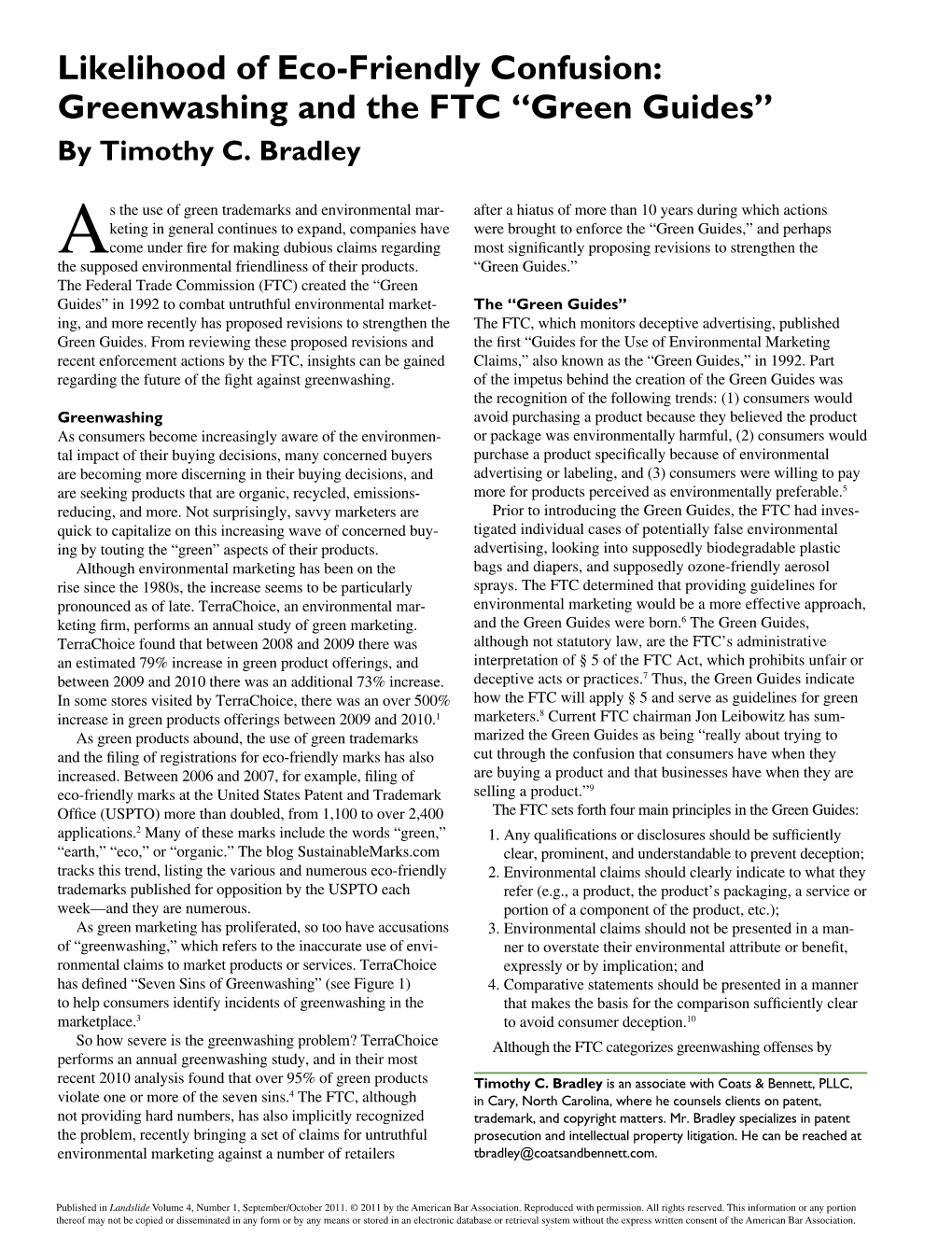 Likelihood of Eco-Friendly Confusion: Greenwashing and the FTC “Green Guides” by Timothy C